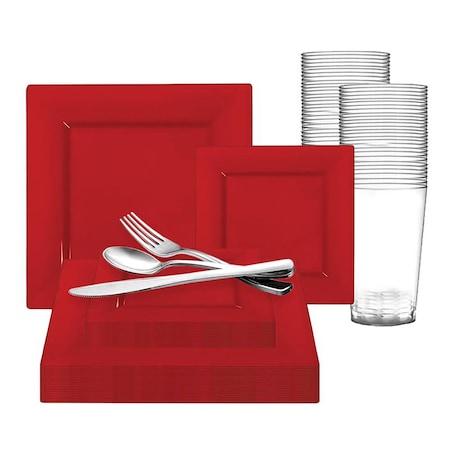 Smarty Had A Party Red Square Plastic Wedding Value Set, 720PK RSVPP120